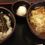Yudetarou - 朝定食Bセット(かけそば&高菜ごはん&温玉)360円