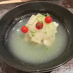汐見 - そばがきのお椀(ハモ、冬瓜、トマト)