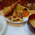 キッチン南海 - エビフライ＆しょうが焼きライス￥900