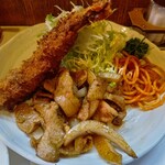 キッチン南海 - エビフライ＆しょうが焼きライス￥900