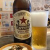 食堂 高架橋 - お料理①山形県の出汁載せ冷奴【お通し】(税込330円)
お酒①サッポロラガービール赤星(瓶ビール、サッポロビール)(税込800円)
