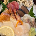 魚々十 - 魚々十 日本橋本店 豊洲仲卸の刺身定食の7種類の刺身類
