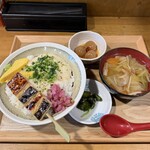 ごっつり - さば串とろろ定食 八戸名物せんべい汁と小鉢、漬物付き