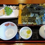 小千谷そば角屋 - はなまきへぎそば10個盛り 1750円・えび天 650円
