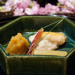 北新地 湯木 - 2015.3　のど黒塩焼き 蕗煮 茗荷酢 染めおろし