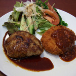 笑家 - 料理写真:ハンバーグ＆コロッケランチ