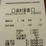 温や - レシート(2015.03.27)　※卓球１時間＝1000円