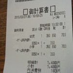 温や - レシート(2015.03.27)　※ボーリング　子供　１ゲーム×２人＝1400円