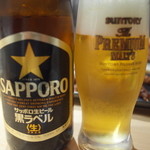 Hakata Torikawa Nagamasa - 麒麟が品切れで「SAPPORO黒ラベル」何故かグラスはPREMIUM MALT'S
