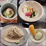 駒ヶ岳温泉 - 山芋蕪蒸し、がっこ、もりそば、デザート