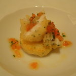 ル・シズィエム・サンス・ドゥ・オエノン レストラン - アナゴのフリット　タケノコとホタテ　レモンビネガーとトマトの香り(正式名称は不明)。