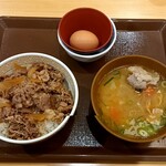 すき家 - 料理写真:牛丼並、とん汁みそラーメンとたまごセット