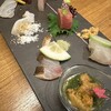 菜な - 刺身7種盛り合わせ(アラ、タコ、イサキ、ウニ、タイ、マグロ、カンパチ)
