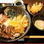 うどん上々 - 料理写真:佐賀牛 肉温玉ぶっかけ ＋ 鶏天トッピング