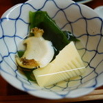 松川 - 【春】炊合せ、京都洛西塚原産の筍とわかめと鮑のしゃぶしゃぶ(2015.04.04)