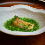 松川 - 【春】ぐじ、菜の花を散らしたお出汁に沈めて(2015.04.04)