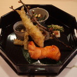 山玄茶 - 八寸/鮭の照り焼き・わかさぎとふきの天ぷら等