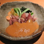 酒とそば まるき - ホタルイカとこごみの酢味噌和え