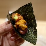 Ebisu Sushi Hatsume - 鮪のとうみ焼きと雲丹の手巻き