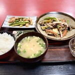 玉米家 - 料理写真:本日の日替り(650円) なす炒定食＋イカとアスパラのバター炒
