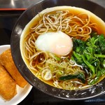 せんねんそば - 朝のサービス蕎麦　ほうれん草+温玉+稲荷2個