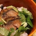 馳走 きむら - お食事は鯖のへしこの出汁茶漬けのアップ。