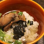 馳走 きむら - お食事は鯖のへしこの出汁茶漬けのアップ。