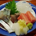 酒蔵 やまきち - 〆サバ刺身（中トロはサービス）（2015年 4月）