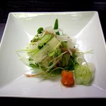 旅亭 萬葉 - 酢の物　あいなめ焼目、大根、胡瓜、貝割、茗荷刻み、薬味、ポン酢.JPG