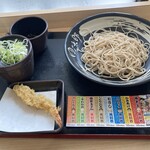 ゆで太郎 - 料理写真:もりそばに、のりと海老天。