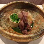Shunka - 菜の花の湯葉巻きとホタルイカ、ずわい蟹のこごり