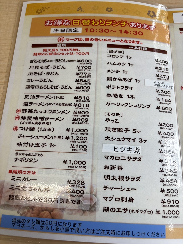 金 ちゃん 食堂 メニュー