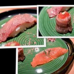 池袋 はなれ - 自家製のスモークサーモン・雲丹といくら巻・牛肉握り