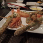 串揚げ 串の実 - アスパラと天敵のエビ・・・