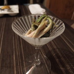 串揚げ 串の実 - お通しはひろっこ