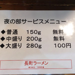 長町ラーメン - 夜の部は中盛無料サービス中ですよ〜。