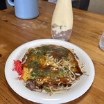 喜平 - 料理写真:今回はそば切れのようで
◾️お好み焼き肉玉うどん¥600
　※現金対応のみ
　※その他、麺、肉、イカ天、野菜マシは各¥100
