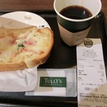 タリーズコーヒー - 本日のコーヒS310円とオープンサンド320円、モーニングセットで110円引き＝520円。コーヒーは2杯めから半額♪