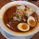 幸楽苑 - 料理写真:会津レッド3辛
味玉、辛にんにく、千切りネギ追加