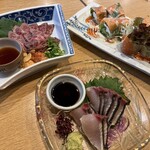 楽房 - お刺身やら牛のたたきやらいつもの生春巻きも