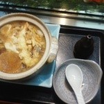 万盛寿し - 鍋焼きうどん（ほたて・鶏肉・海老の天ぷら・麩・たまご）