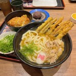 資さんうどん - 料理写真:かしわごぼ天5本とミニカツ丼とぼた餅