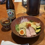 麺屋 さくら井 - 料理写真:【限定】つけ冷やし中華¥1400、中盛り¥100、赤星（中）¥600