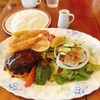 洋食屋桜亭 - 選べるセット　ハンバーグとエビフライ　スープ・ライス付き