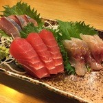 遊人 - 本日のお刺身3点盛(いなだ,まぐろ,いとより)(15.4.10)