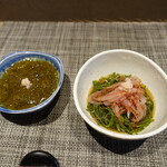 すし源 - お通し（めかぶ）＆もずく酢
