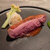 オステリア ブッビーノ - 鴨胸肉のロースト 万願寺唐辛子のピューレ　グリーンペッパーソース