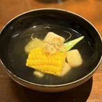 ニュー新みかん - とうもろこし「ゴールデンタイム」と
翡翠茄子とオクラの椀物