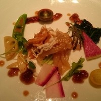 カントニーズ 燕 - くらげの胡麻風味和えとバンバンジー 七種類の季節野菜を8年熟成鎮江香醋ジュレとゴマドレッシングで