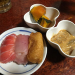 紀八 - 本日のお通し。最近は3種類だそう。